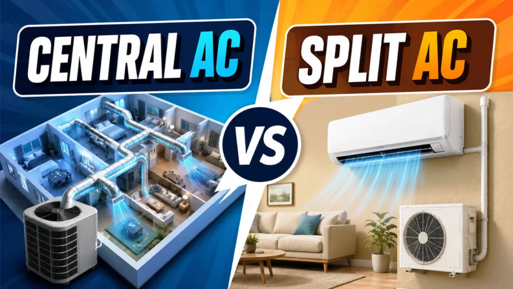 مقایسه عملکرد Central AC و Split AC در مصرف انرژی و توزیع هوای سرد