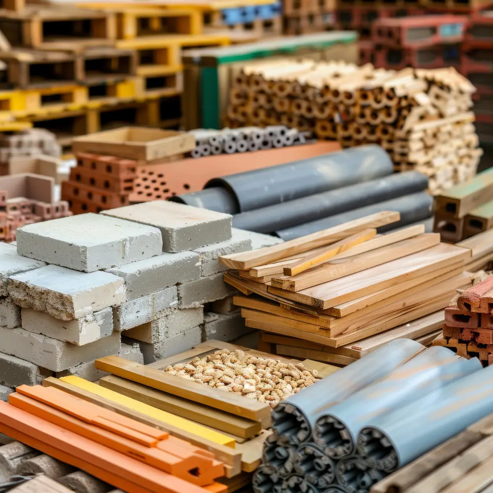 نمونه‌ای از مواد اولیه ساخت‌وساز مانند سیمان، آهن و بتن
