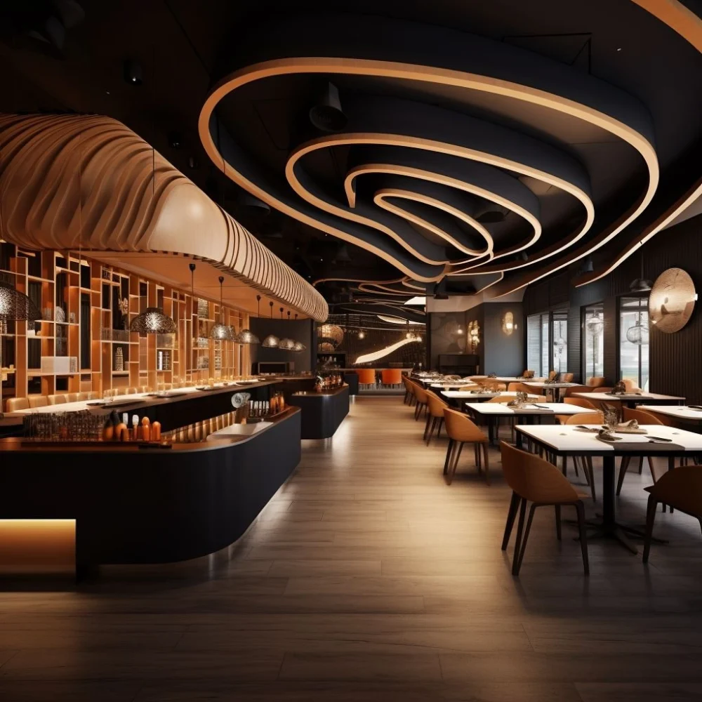طراحی داخلی رستوران مدرن با نورپردازی مناسب و مبلمان شیک