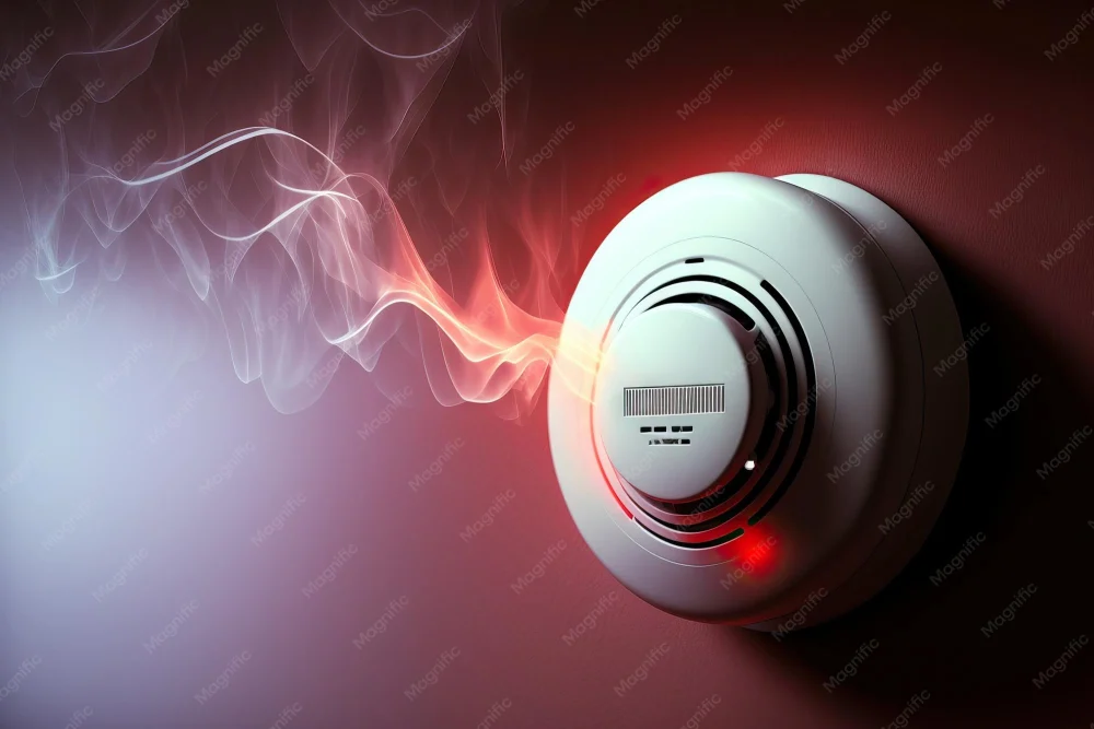 دیتکتور دود متصل به پنل کنترل در یک سیستم اعلام حریق
