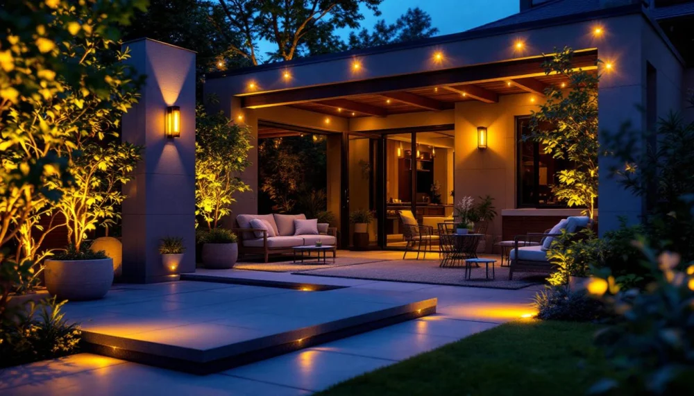 نمونه نورپردازی LED در فضای باز یک ساختمان مسکونی