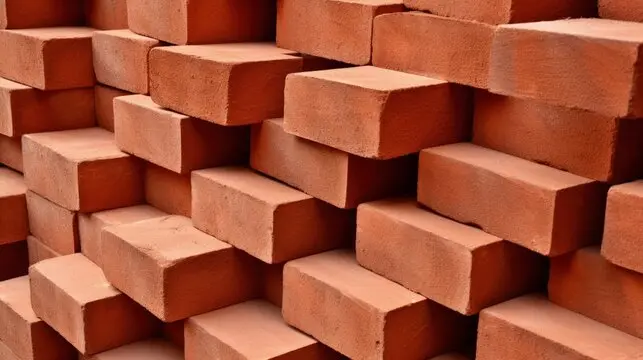 آجرهای مختلف در یک انبار مصالح ساختمانی